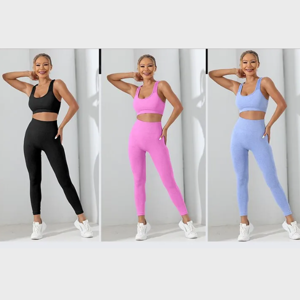 Yoga Basic 2pcs Seamless High Stretch Yoga Set Tracksuit Gym Set Crisscross Back Cami Hip-hugging Tummy Control Leggings