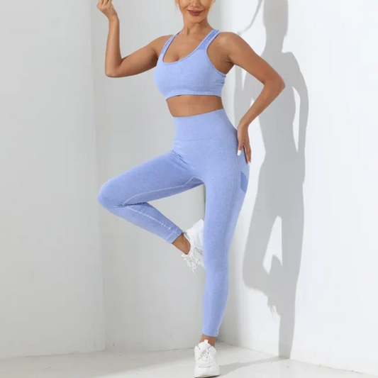 Yoga Basic 2pcs Seamless High Stretch Yoga Set Tracksuit Gym Set Crisscross Back Cami Hip-hugging Tummy Control Leggings