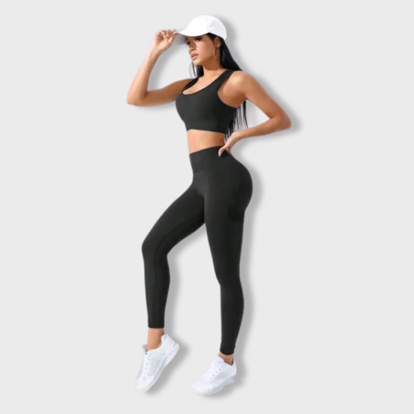 Yoga Basic 2pcs Seamless High Stretch Yoga Set Tracksuit Gym Set Crisscross Back Cami Hip-hugging Tummy Control Leggings