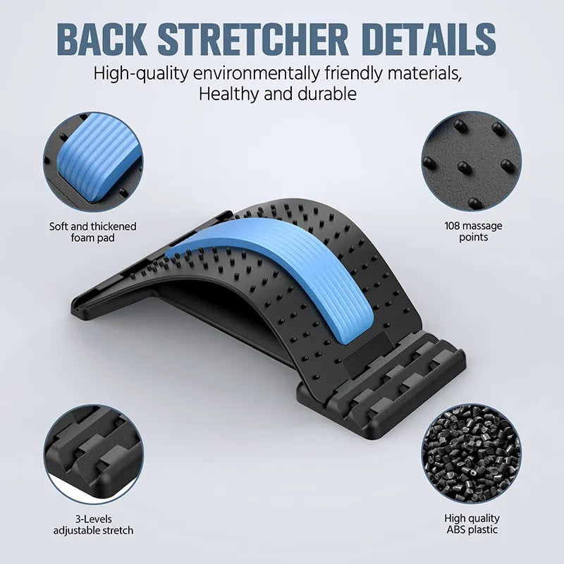 Back Stretcher Lower Back Pain Relief Device 3 Level Back Cracker Back Massager Lumbar Support Spine Board for Herniated Disc